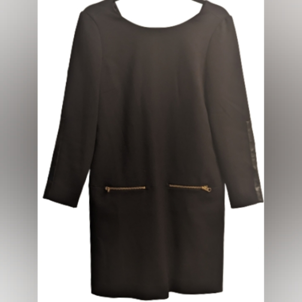 EUC black J. Crew 3/4 sleeve with elbow to cuff faux leather patches gold tone